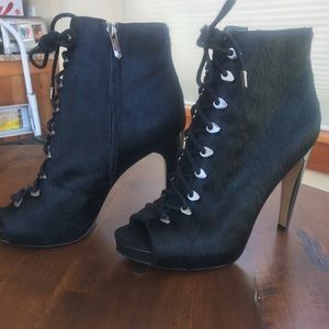 Black real fur San Edelman bootie